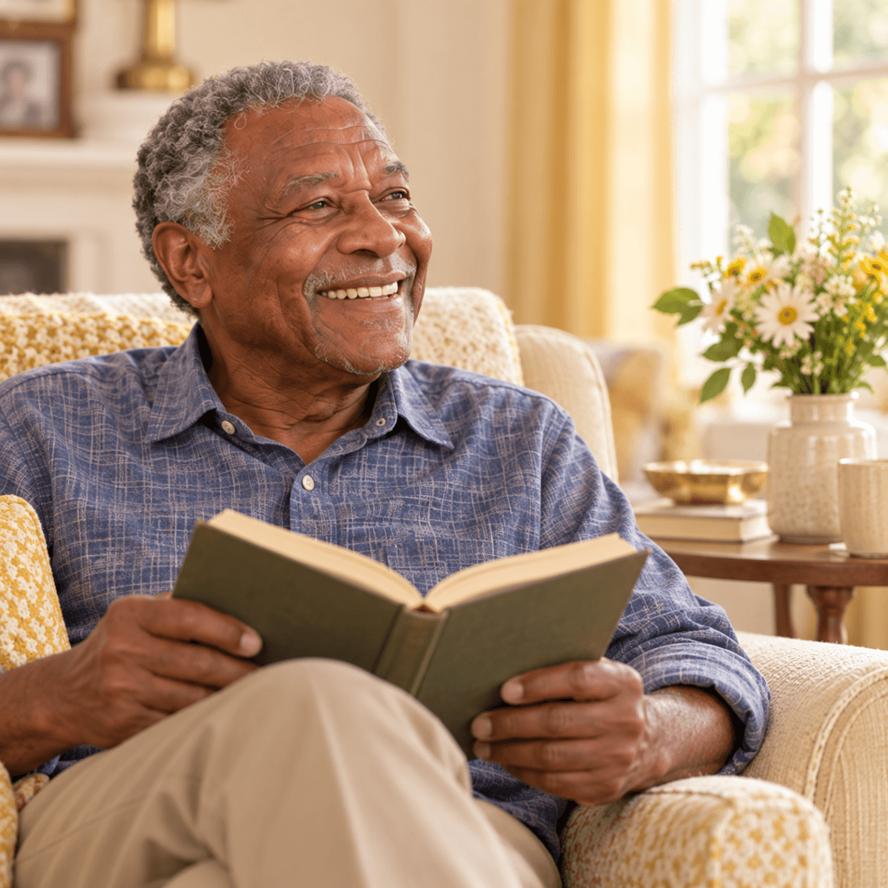 Older adult enjoying a calm, familiar moment at home