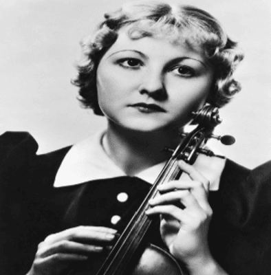 Portrait of Ruth Posselt Burgin holding a violin